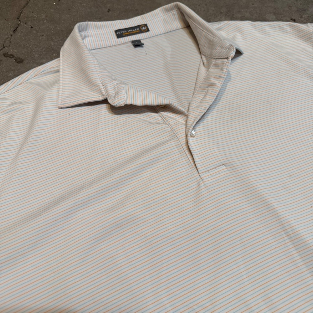 Peter Millar Polo Shirt Men Large White Striped Summer Comfort MS17EK12S